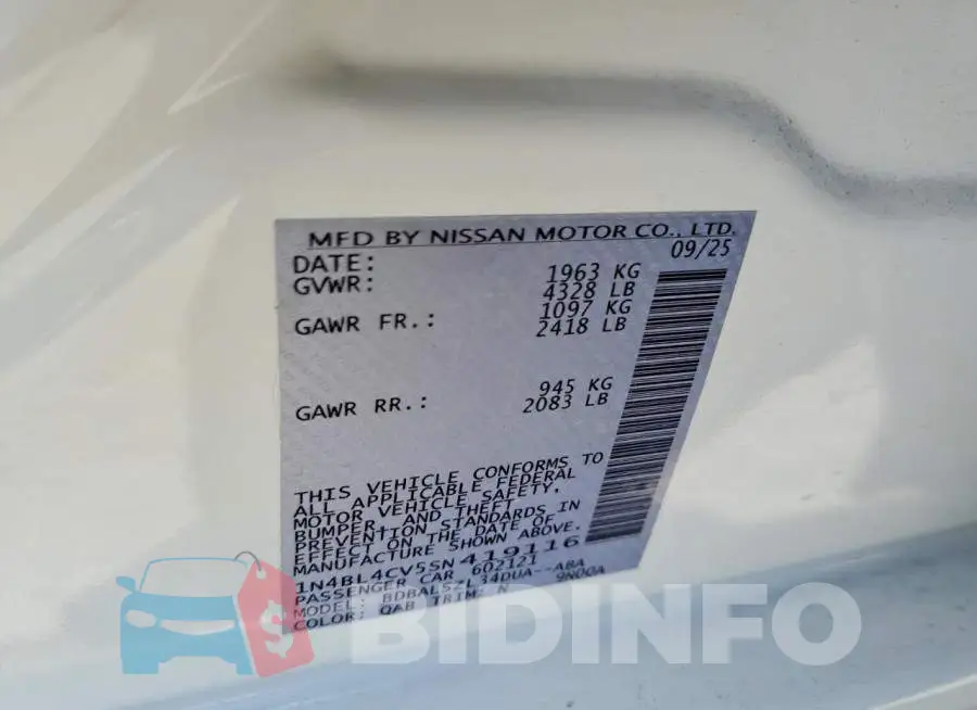 1N4BL4CV5SN419116 Photo# 12