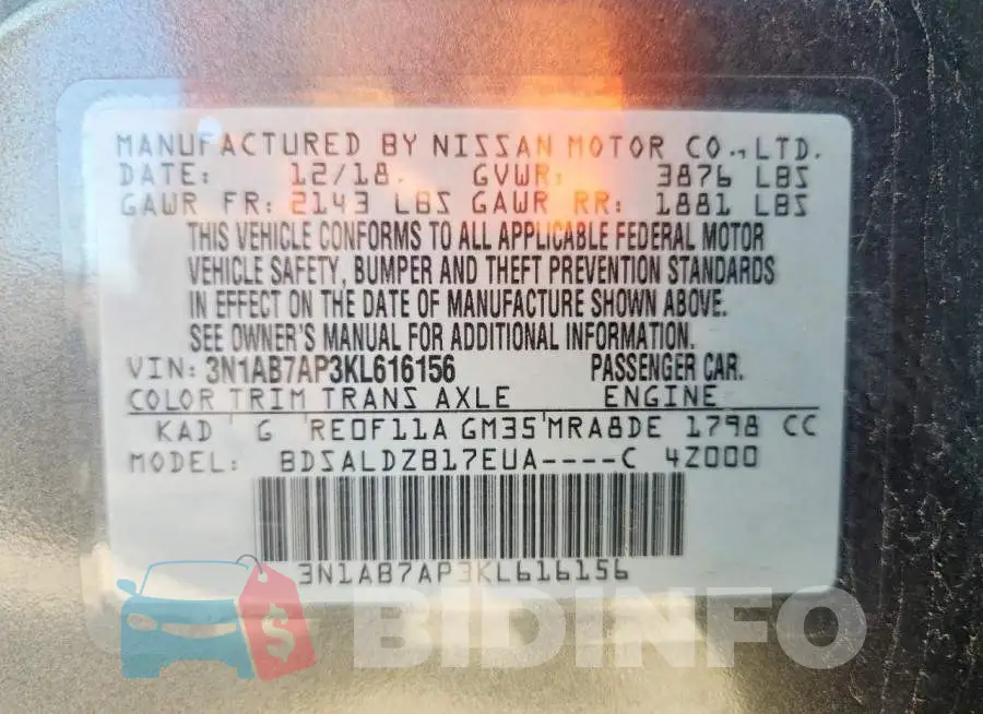 3N1AB7AP3KL616156 Photo# 12