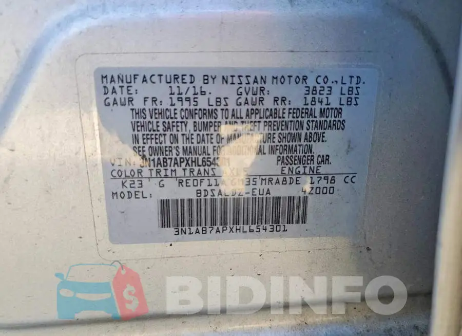 3N1AB7APXHL654301 Photo# 12
