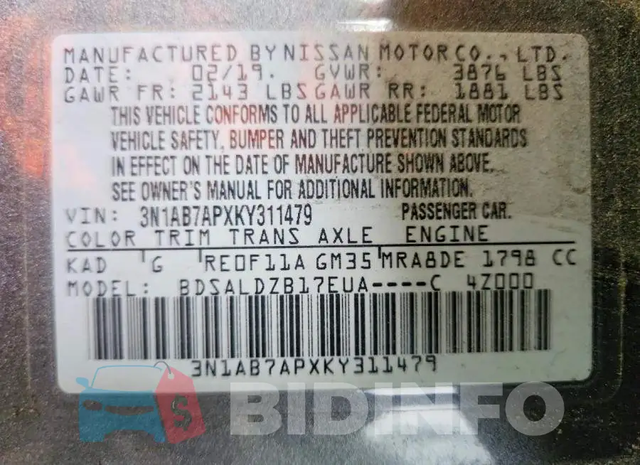 3N1AB7APXKY311479 Photo# 13