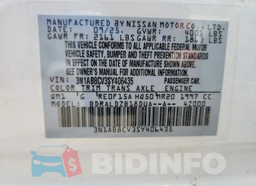 3N1AB8CV3SY406435 Photo# 12