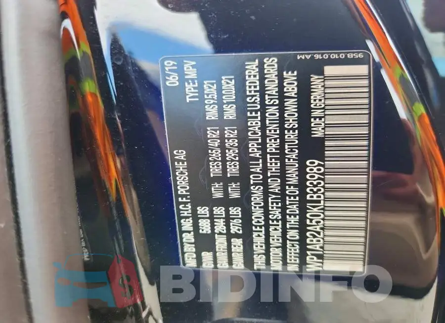 WP1AB2A50KLB33989 Photo# 13