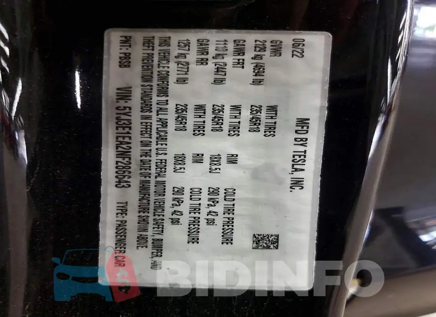 5YJ3E1EA2NF286643 Photo# 12