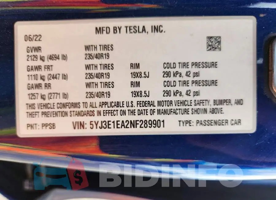 5YJ3E1EA2NF289901 Photo# 12