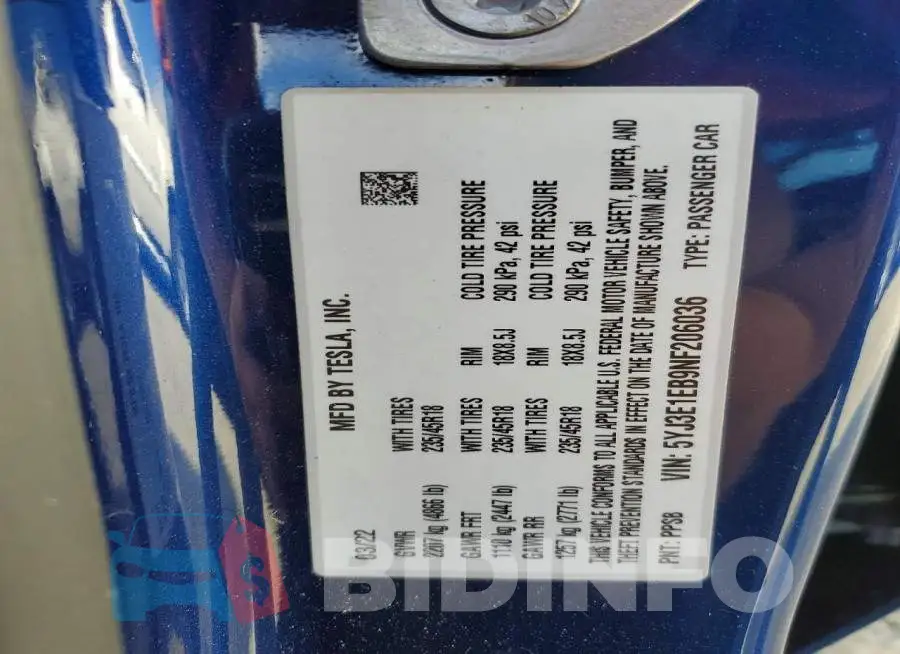 5YJ3E1EB9NF206036 Photo# 13