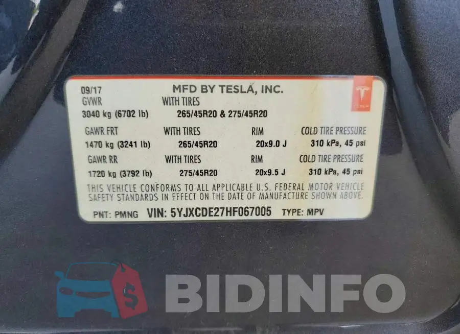 5YJXCDE27HF067005 Photo# 12