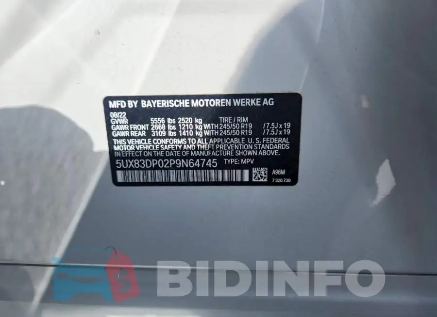 5UX83DP02P9N64745 Photo# 12