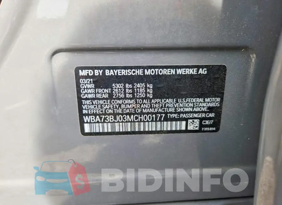 WBA73BJ03MCH00177 Photo# 12