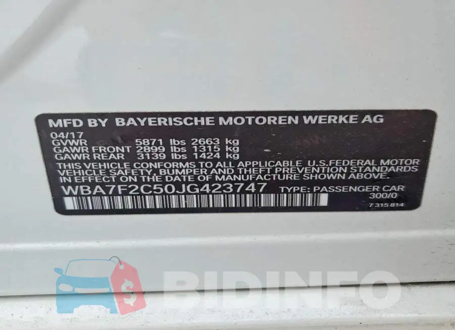 WBA7F2C50JG423747 Photo# 13
