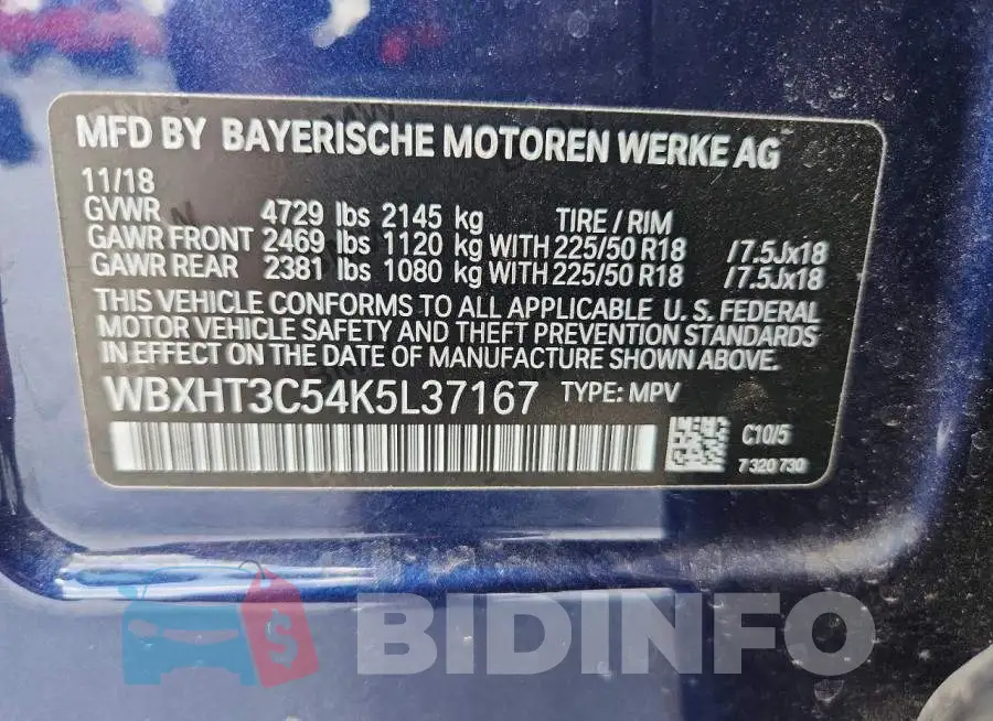 WBXHT3C54K5L37167 Photo# 13