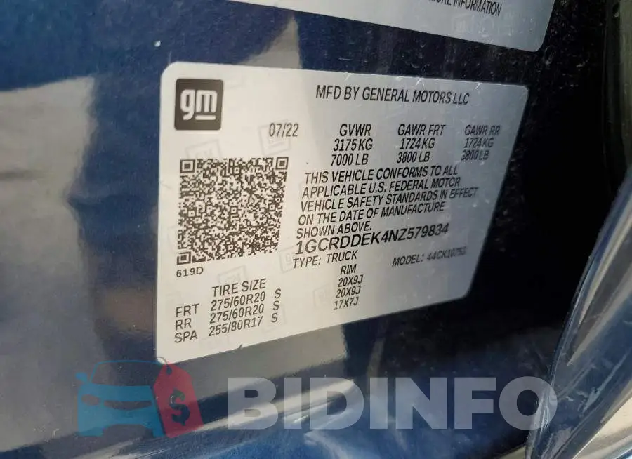1GCRDDEK4NZ579834 Photo# 12