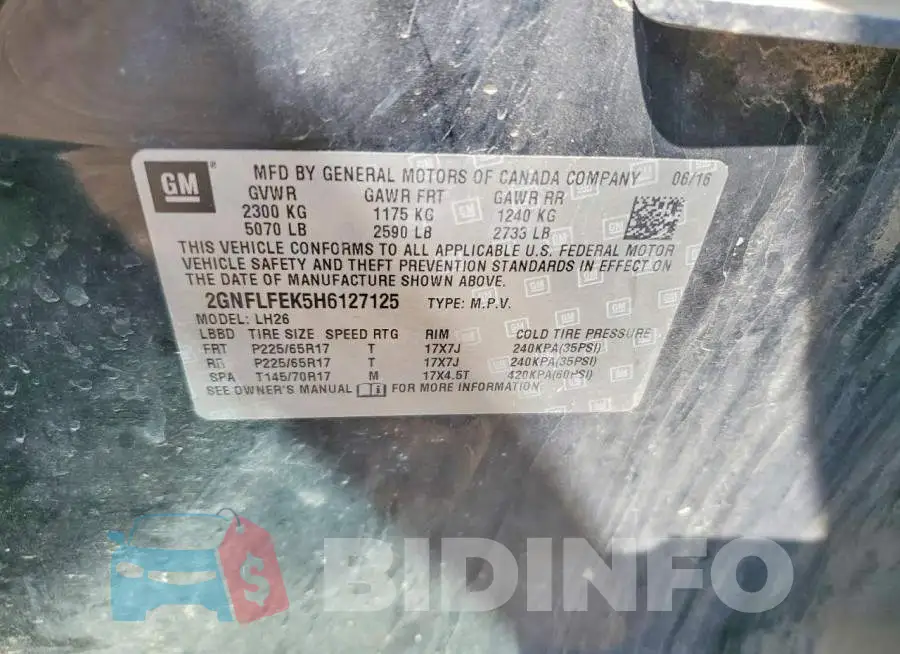 2GNFLFEK5H6127125 Photo# 13