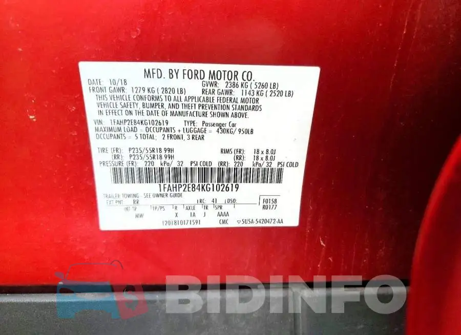 1FAHP2E84KG102619 Photo# 13