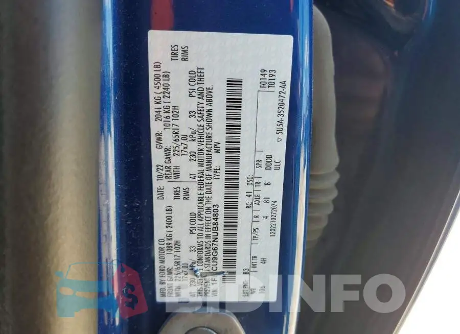 1FMCU9G67NUB84803 Photo# 12