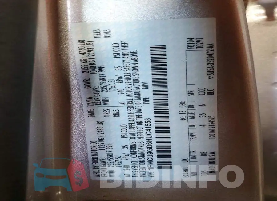 1FMCU9GD6HUC41558 Photo# 13