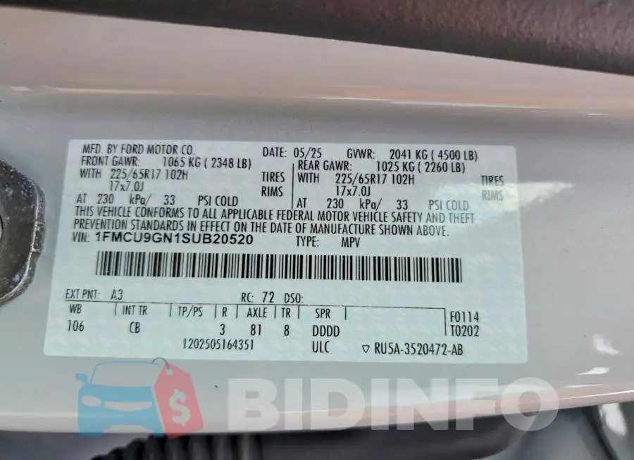 1FMCU9GN1SUB20520 Photo# 13