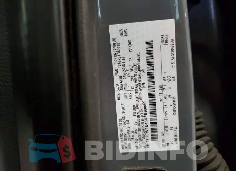 1FTEW1E45KFB99889 Photo# 12
