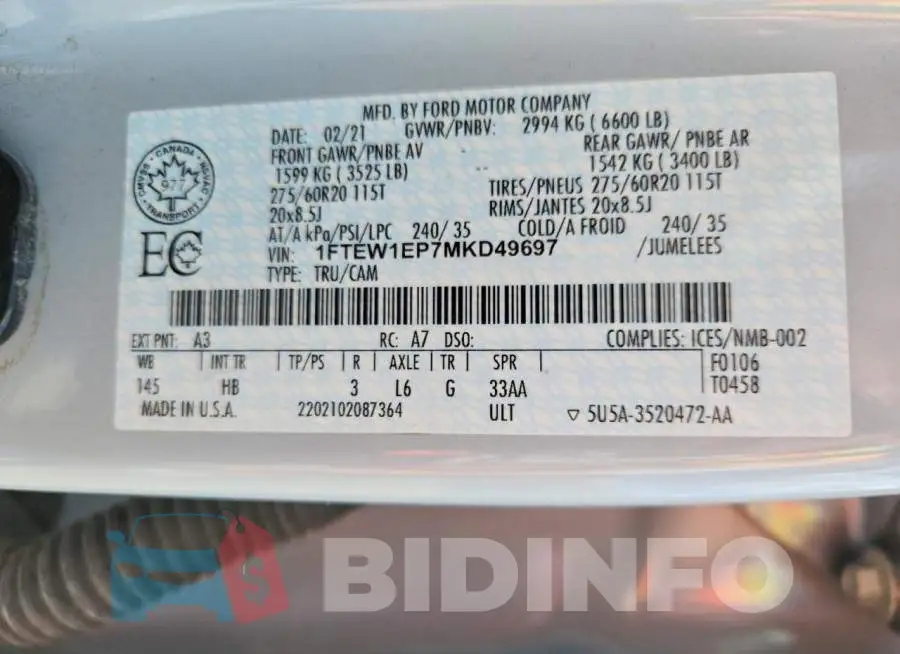 1FTEW1EP7MKD49697 Photo# 12