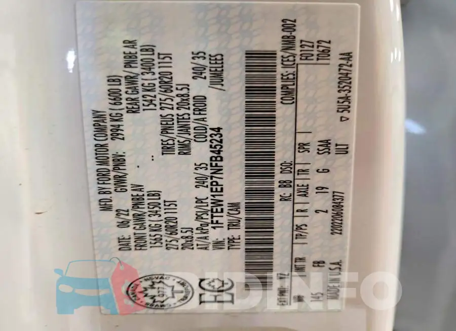 1FTEW1EP7NFB45234 Photo# 13