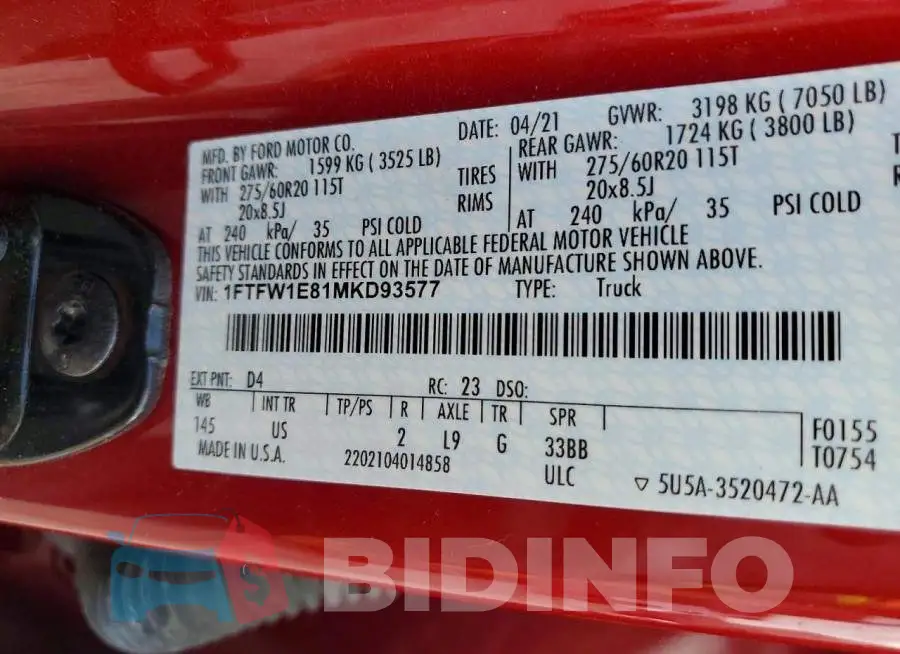 1FTFW1E81MKD93577 Photo# 12