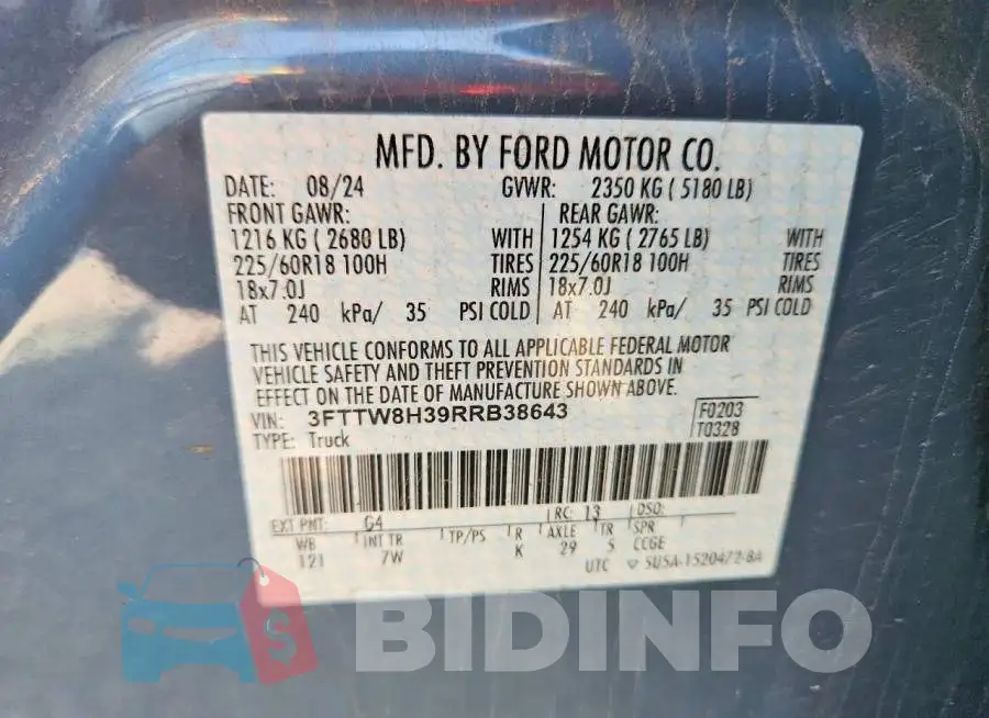 3FTTW8H39RRB38643 Photo# 13