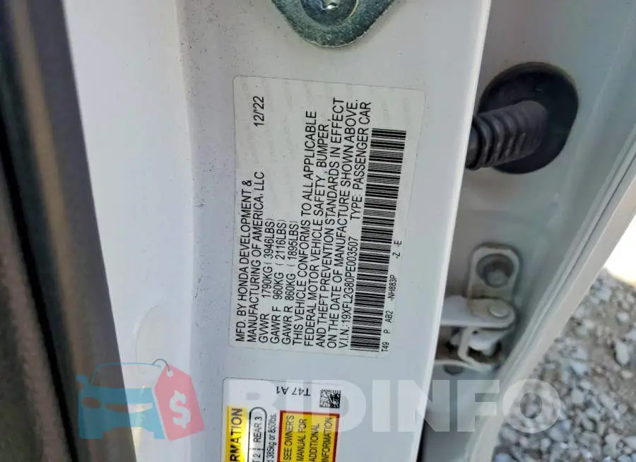 19XFL2G80PE003507 Photo# 13