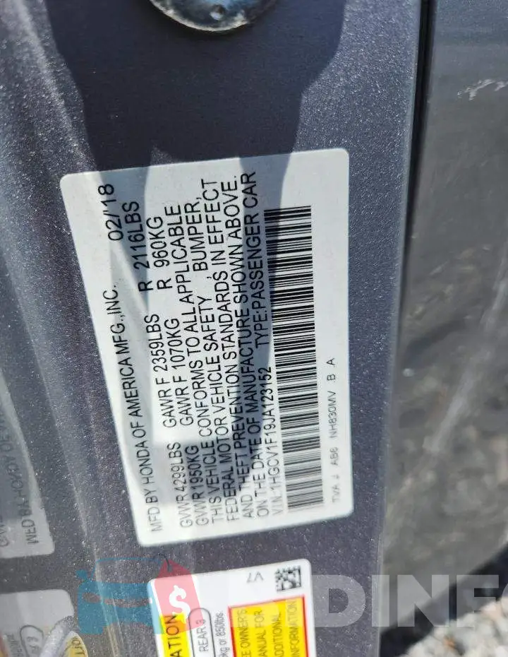 1HGCV1F19JA123152 Photo# 12