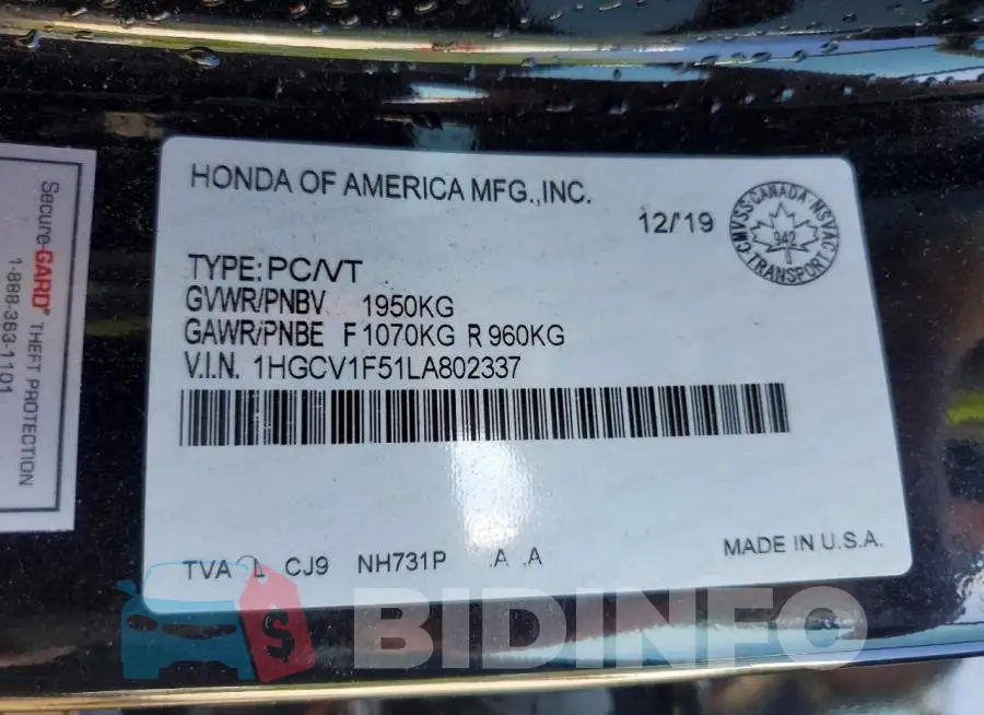 1HGCV1F51LA802337 Photo# 13