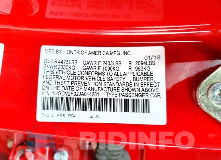 1HGCV2F32JA014281 Photo# 12