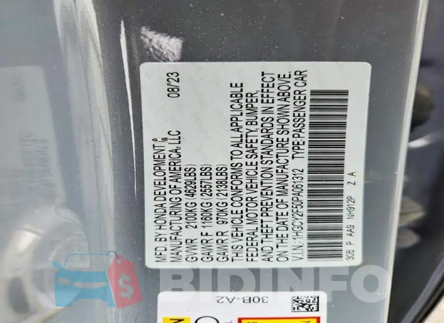 1HGCY2F50PA061312 Photo# 13