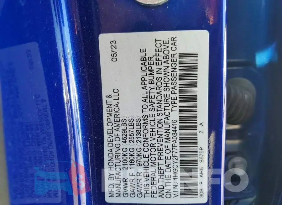1HGCY2F77PA034416 Photo# 12