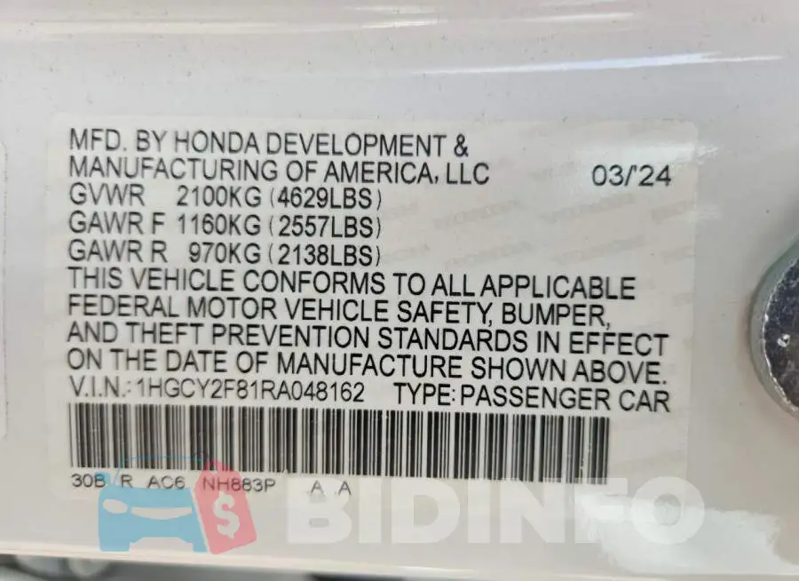 1HGCY2F81RA048162 Photo# 12