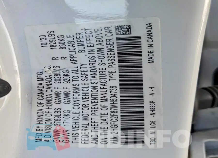 2HGFC2F87MH504736 Photo# 12