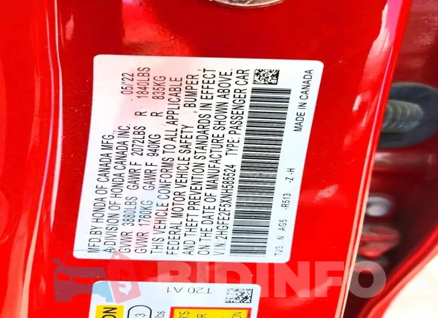 2HGFE2F5XNH585524 Photo# 12