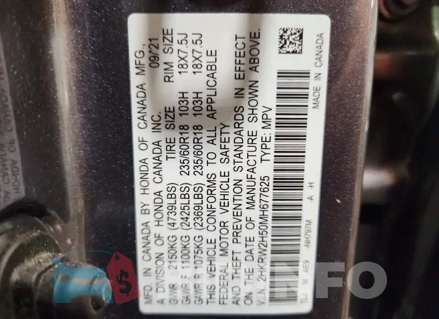2HKRW2H50MH677625 Photo# 13