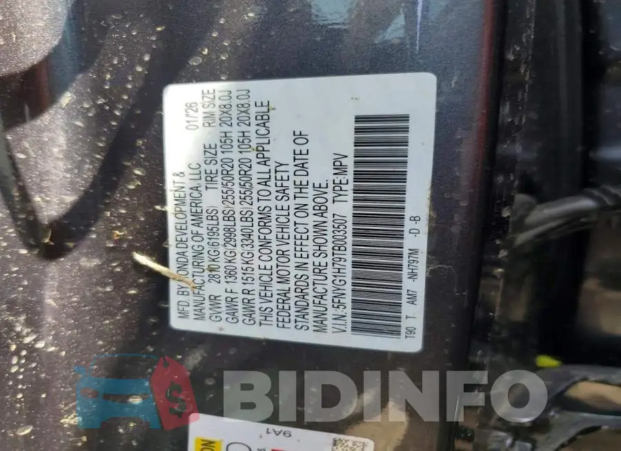 5FNYG1H79TB003507 Photo# 13