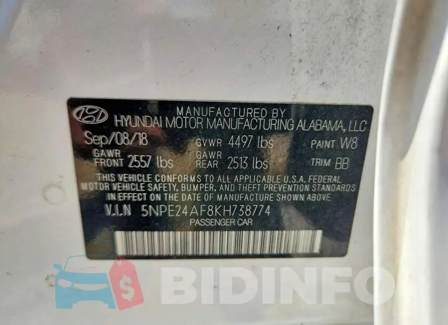 5NPE24AF8KH738774 Photo# 12