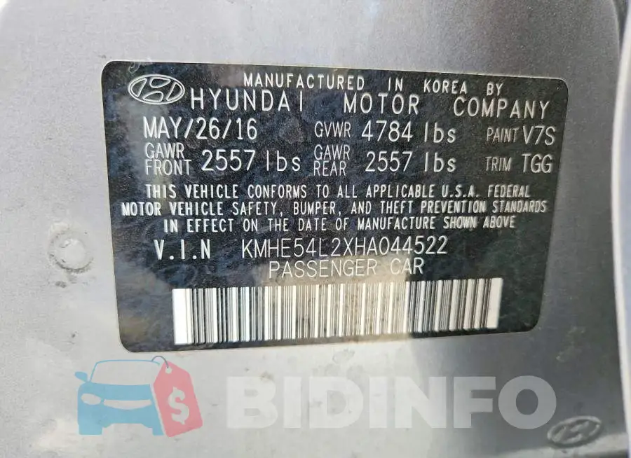 KMHE54L2XHA044522 Photo# 12