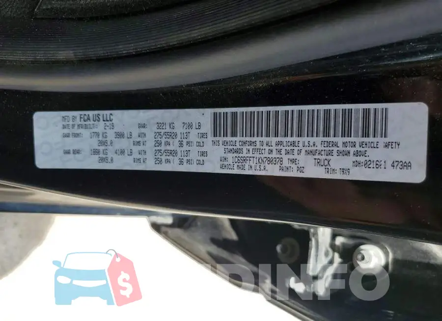 1C6SRFFT1KN780378 Photo# 12