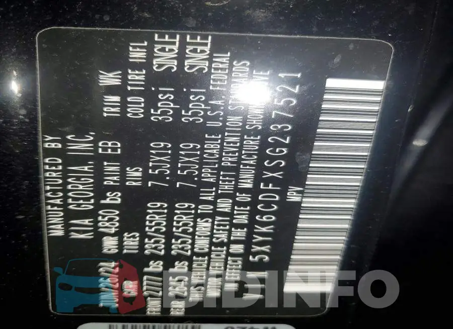 5XYK6CDFXSG237521 Photo# 13