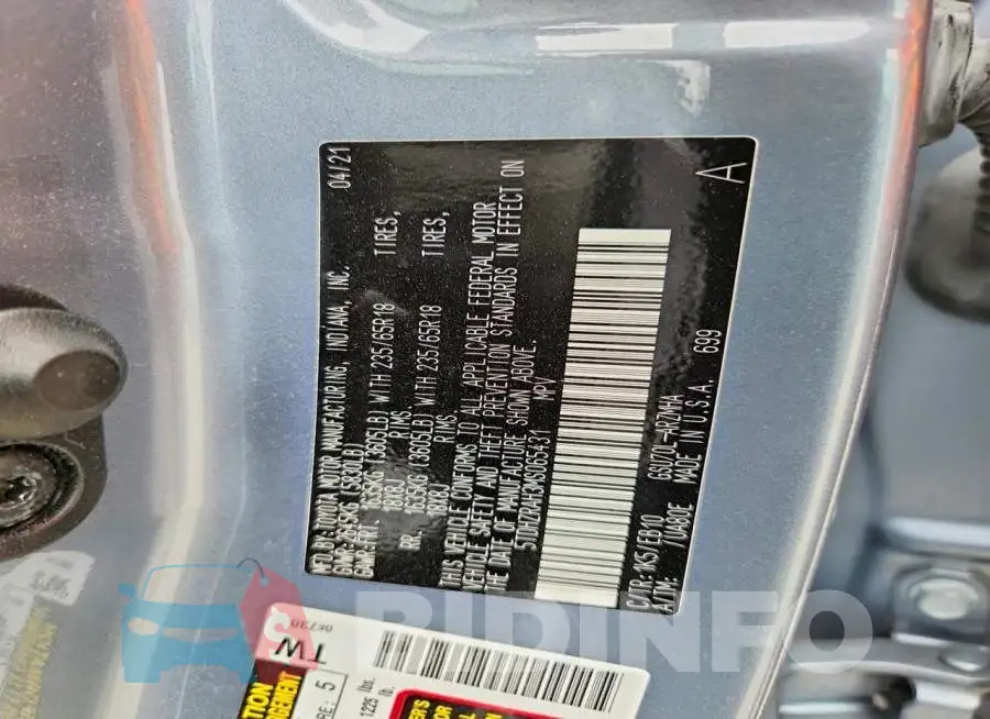 5TDHZRAH3MS065431 Photo# 13