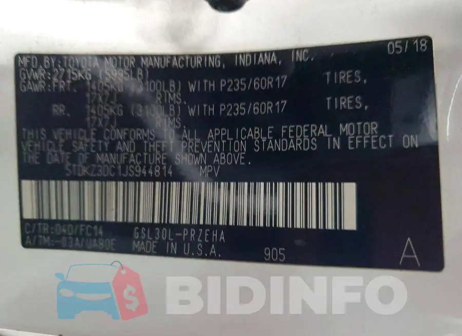 5TDKZ3DC1JS944814 Photo# 13