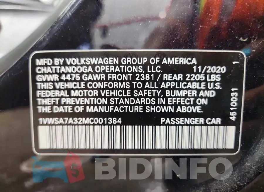 1VWSA7A32MC001384 Photo# 13