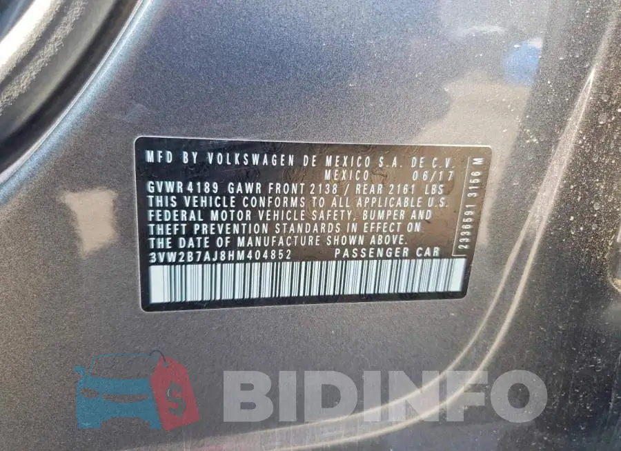 3VW2B7AJ8HM404852 Photo# 12
