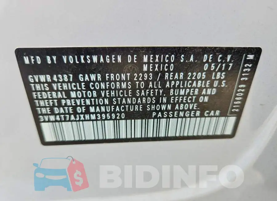 3VW4T7AJXHM395920 Photo# 12