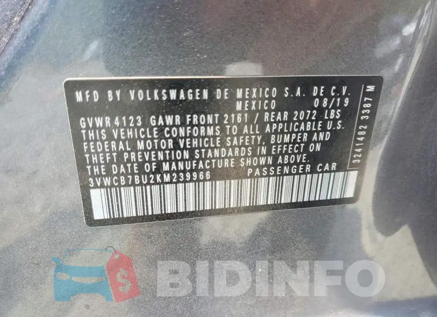 3VWCB7BU2KM239966 Photo# 12