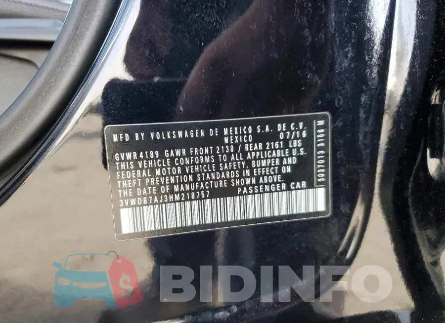 3VWDB7AJ3HM218757 Photo# 12