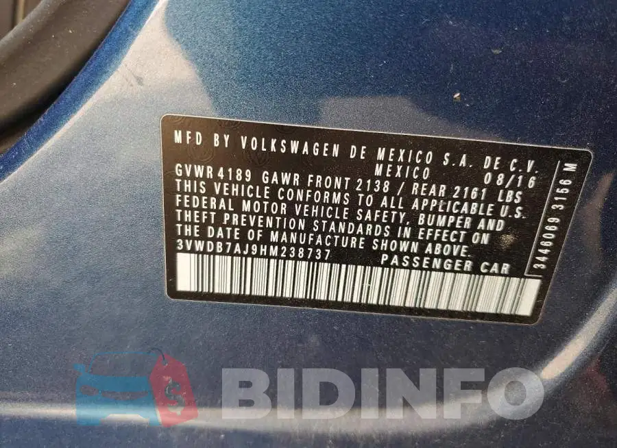 3VWDB7AJ9HM238737 Photo# 12