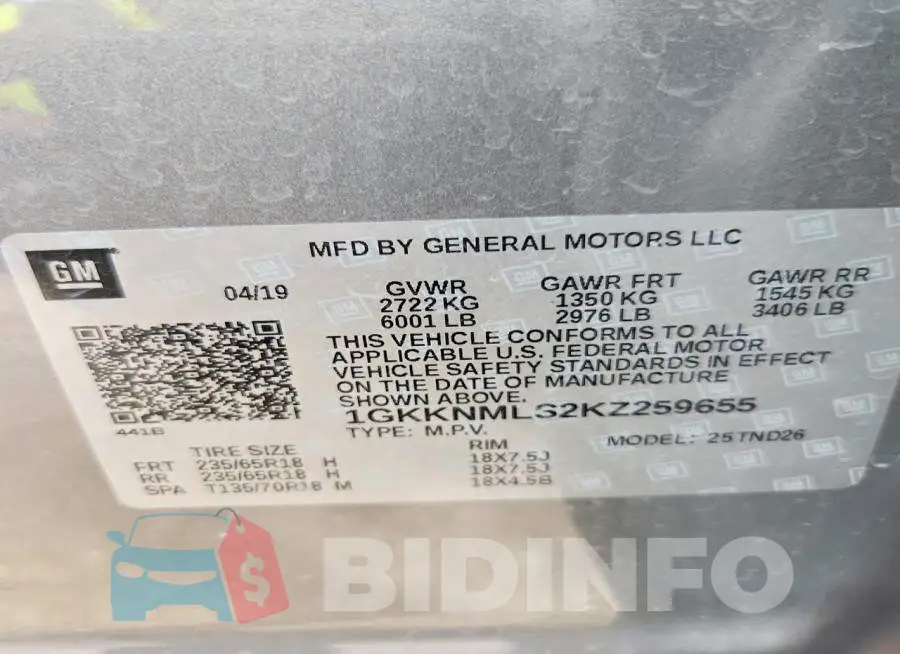 1GKKNMLS2KZ259655 Photo# 13