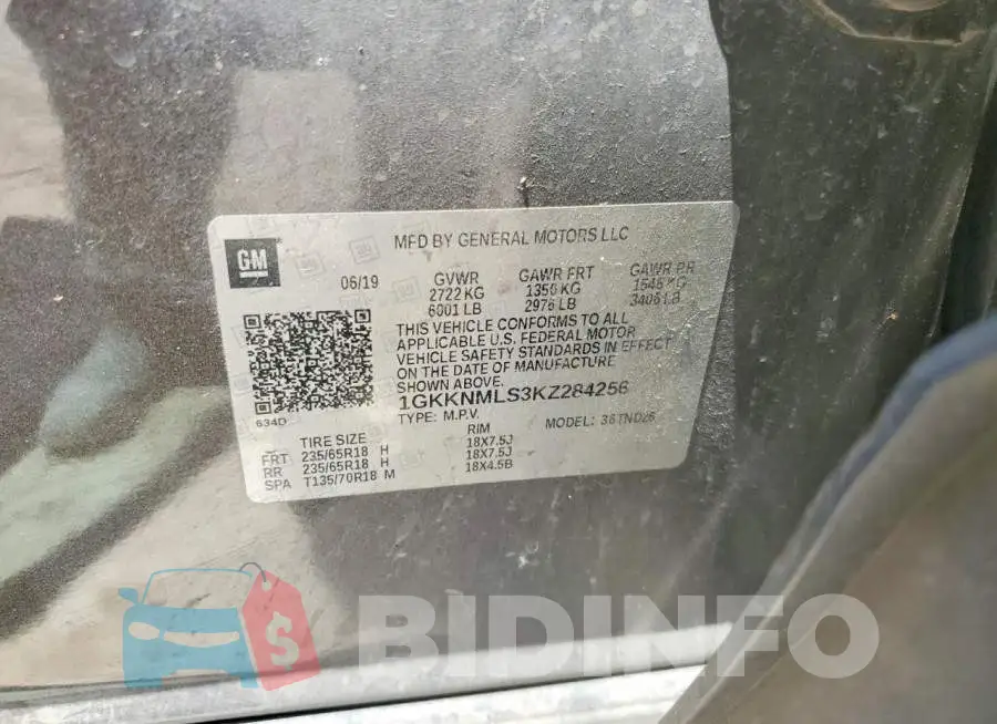 1GKKNMLS3KZ284256 Photo# 13